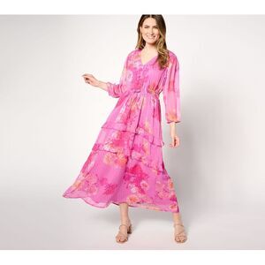 Destination 365 Women's Petite Dress PXS Floral Clip Dot Chiffon Pink A643233